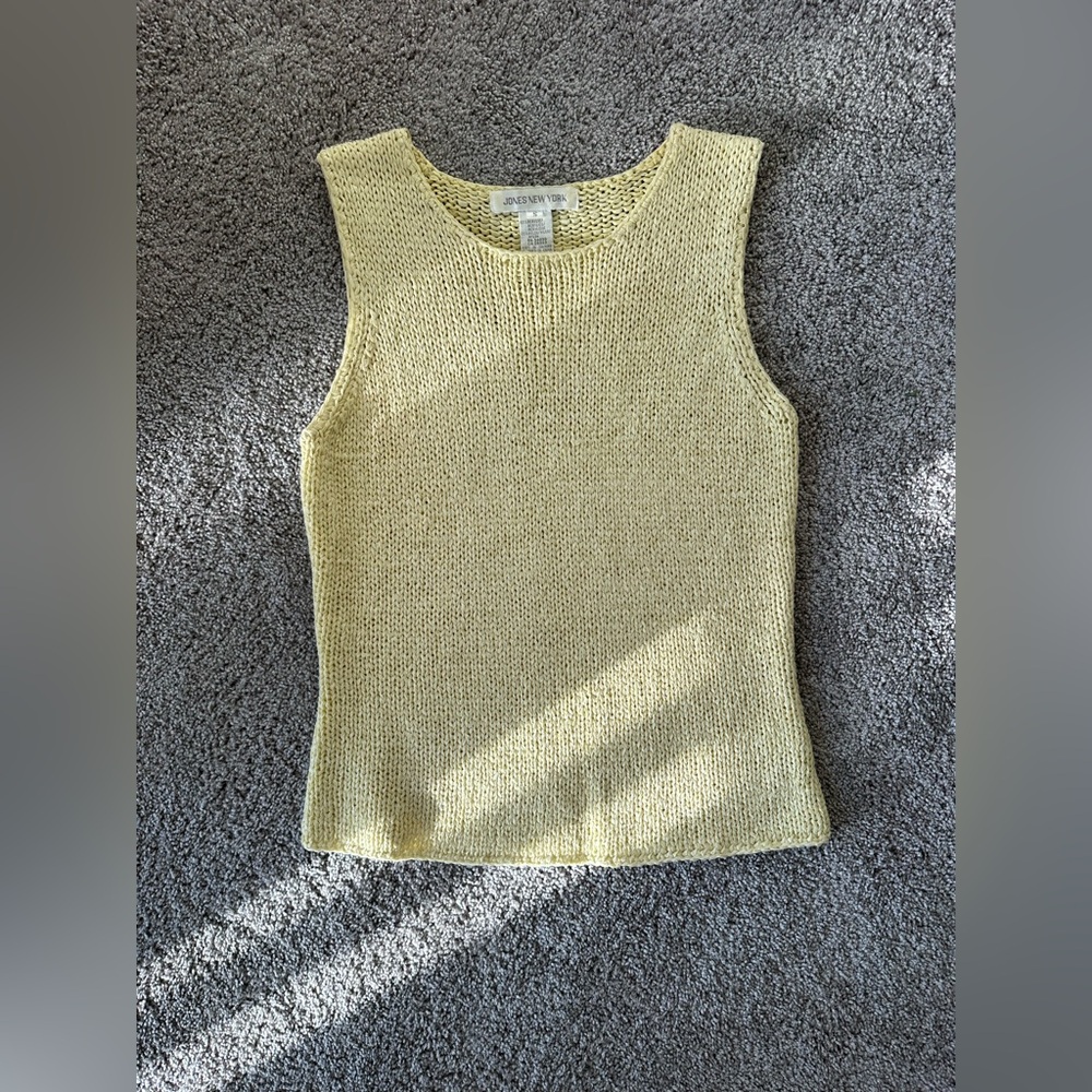 VTG 90s Y2K Jones New York Butter Yellow knit Tank  Spring Cottagecore Coquette